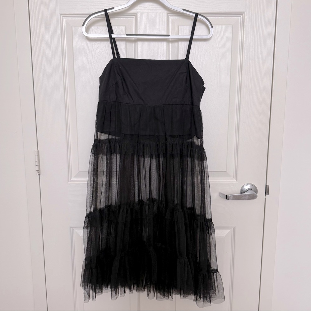 Maeve black Tiered Tulle Crop Adjustable Strap Tank Top Size Small